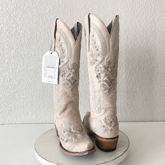Lane Santorini White Cowboy Boots Womens 6.5 Western Wedding Snip Toe Tall Bling - Picture 12 of 12
